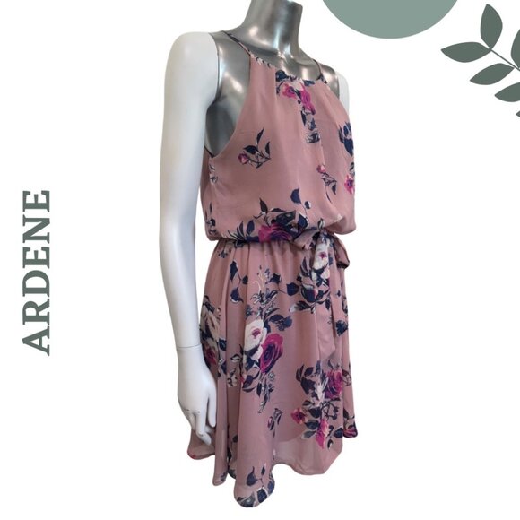 Ardene Pink Floral Sleeveless Belted Summer Dress - Size Small - Picture 3 of 5